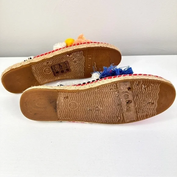 Espadrille Slides Tassel Soludos Pom Red Yellow Blue Colorful Loud Size 8.5 - Picture 7 of 10